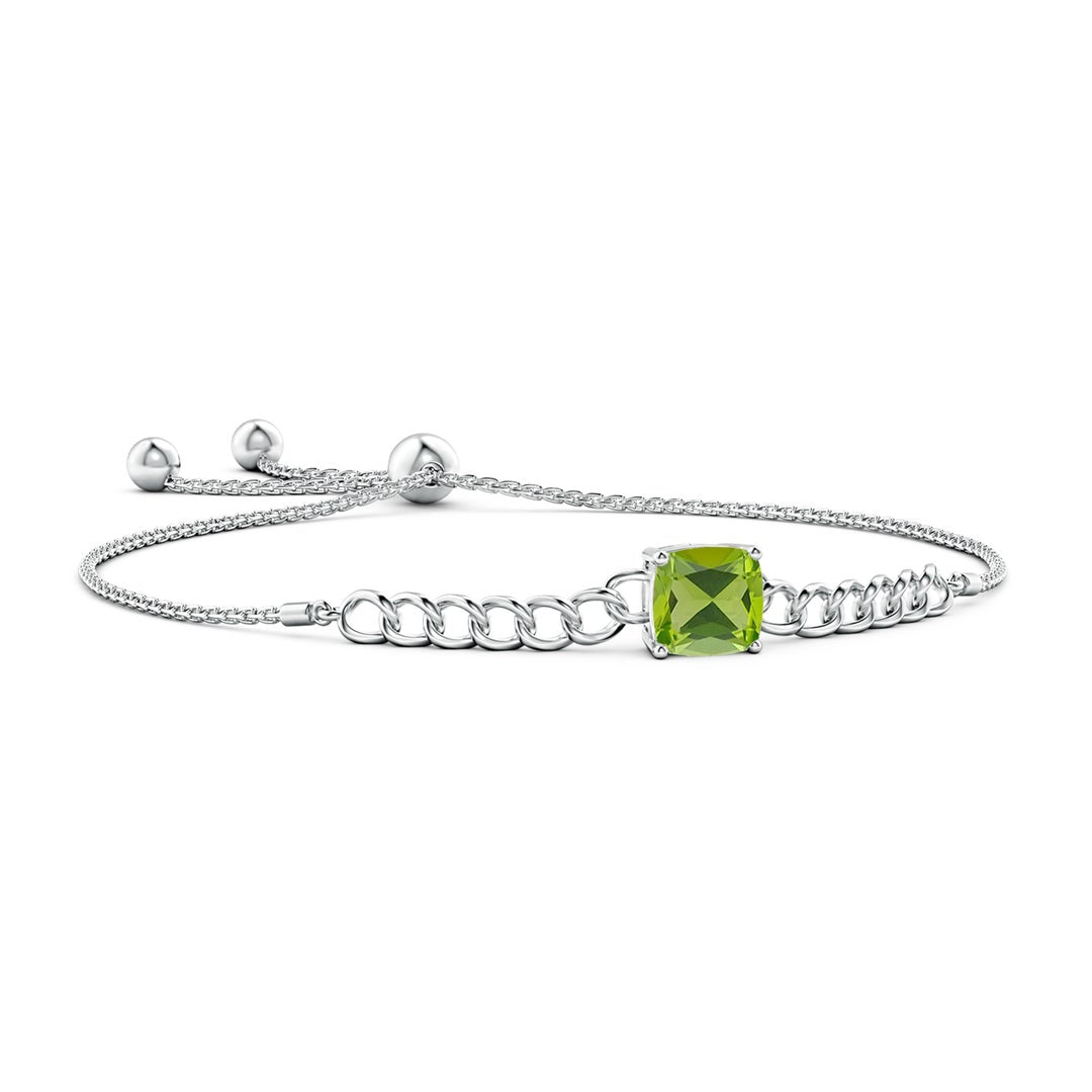 2.5 CT Cushion Cut Peridot Curb Chain Bolo Bracelet