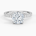 Cushion Cut Three-Quarter Pavé Band Moissanite Engagement Ring with Hidden Halo