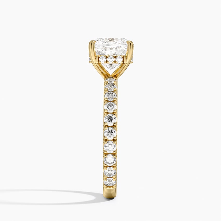 Cushion Cut Three-Quarter Pavé Band Moissanite Engagement Ring with Hidden Halo