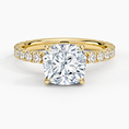 Cushion Cut Three-Quarter Pavé Band Moissanite Engagement Ring with Hidden Halo