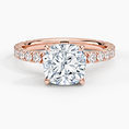 Cushion Cut Three-Quarter Pavé Band Moissanite Engagement Ring with Hidden Halo