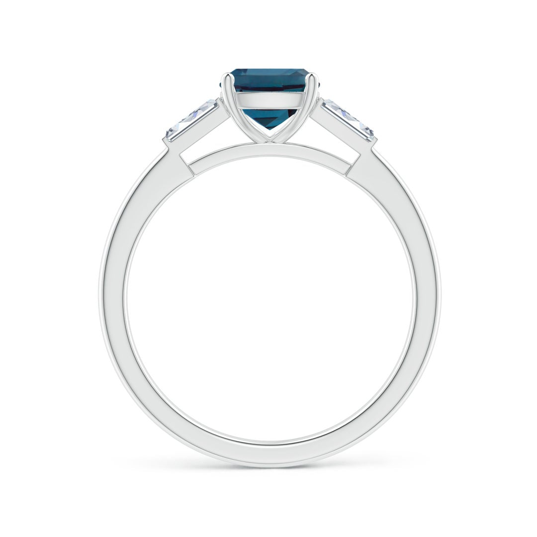 Cushion Lab Alexandrite with Bar-Set Tapered Baguette Moissanite Engagement Ring