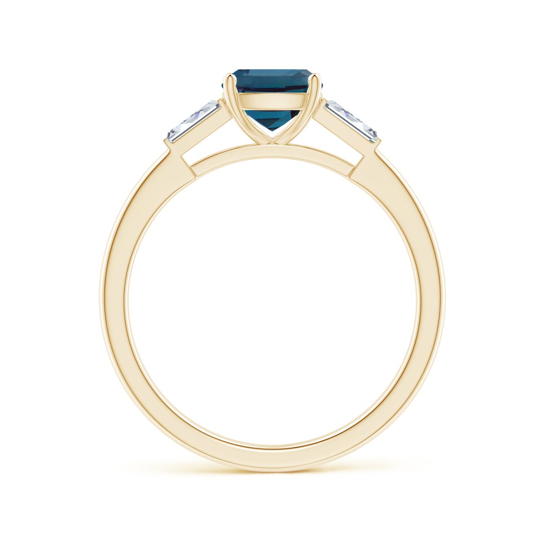 Cushion Lab Alexandrite with Bar-Set Tapered Baguette Moissanite Engagement Ring