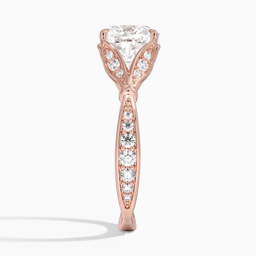 Cushion Moissanite Floral Openwork Cathedral Engagement Ring