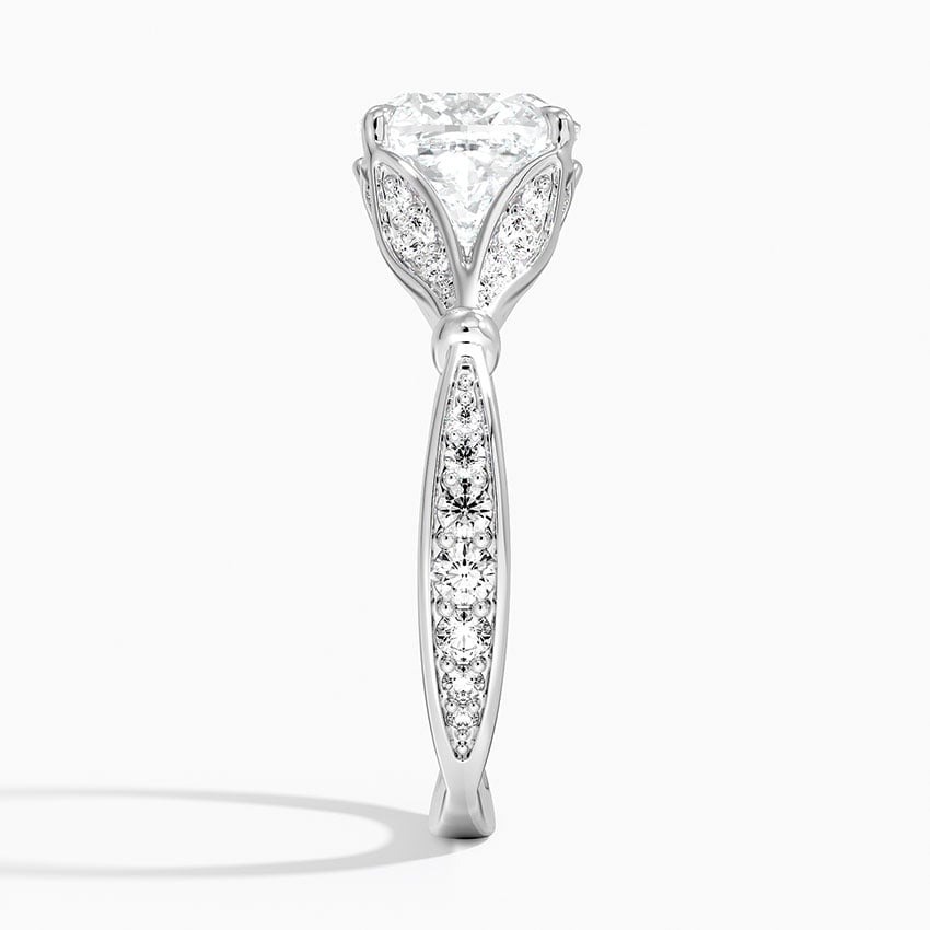 Cushion Moissanite Floral Openwork Cathedral Engagement Ring
