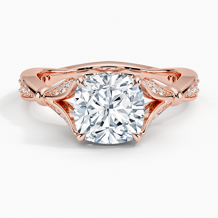 Cushion Moissanite Floral Openwork Cathedral Engagement Ring