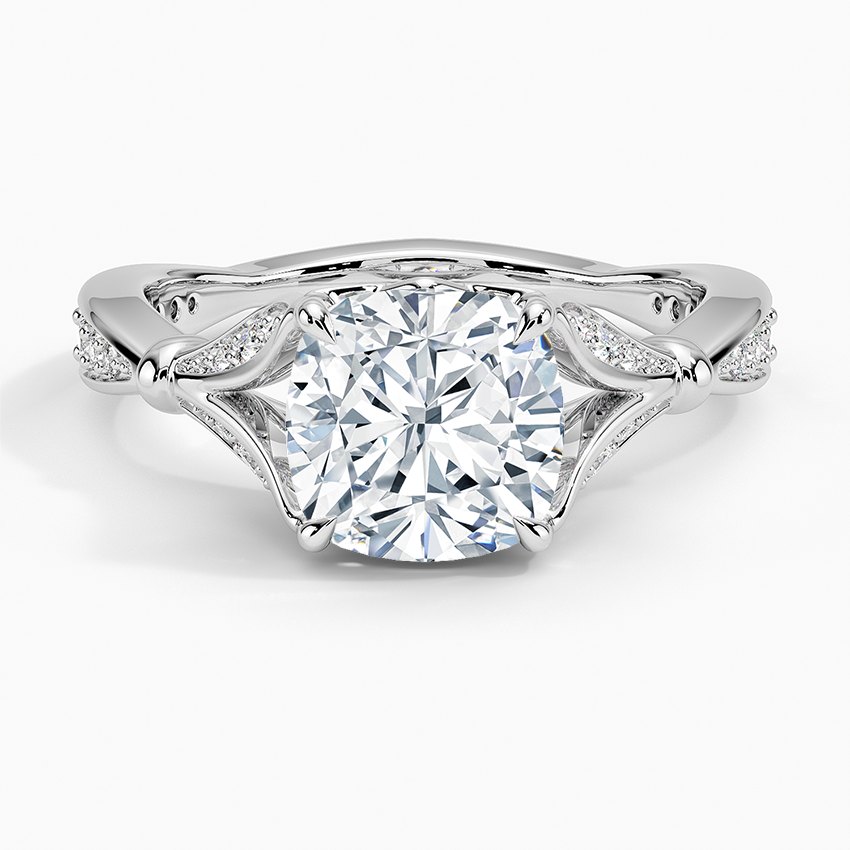 Cushion Moissanite Floral Openwork Cathedral Engagement Ring