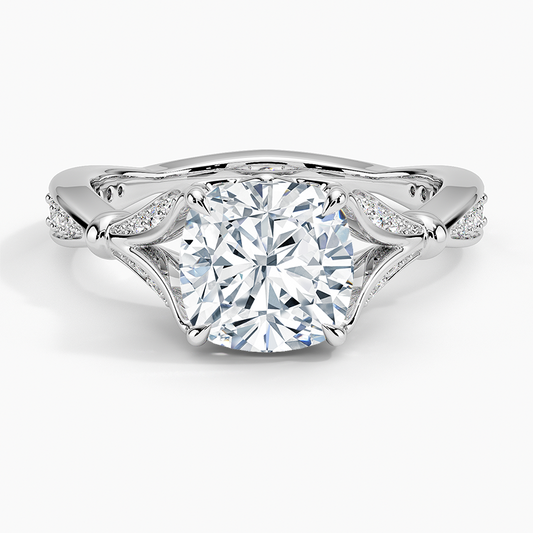 Cushion Moissanite Floral Openwork Cathedral Engagement Ring