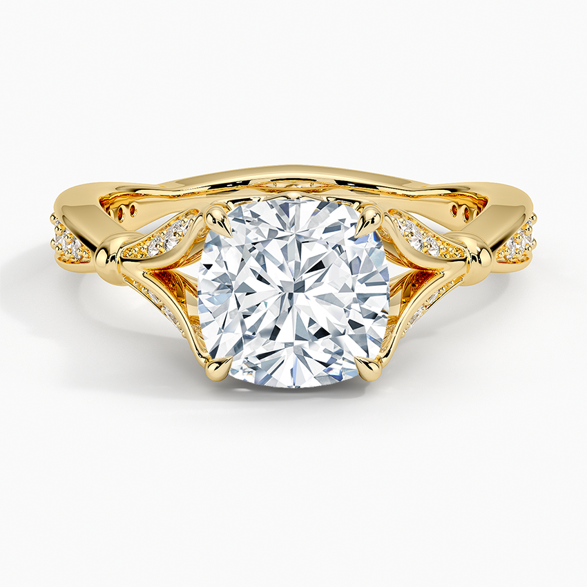 Cushion Moissanite Floral Openwork Cathedral Engagement Ring