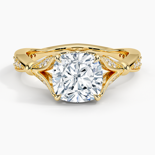 Cushion Moissanite Floral Openwork Cathedral Engagement Ring