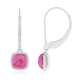 Cushion Pink Tourmaline Bezel Drop Earrings with Leverback