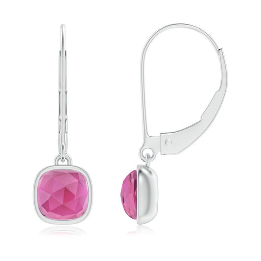 Cushion Pink Tourmaline Bezel Drop Earrings with Leverback