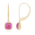 Cushion Pink Tourmaline Bezel Drop Earrings with Leverback