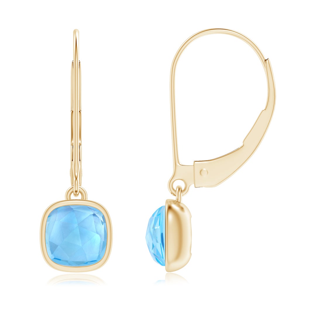 Cushion Swiss Blue Topaz Bezel Drop Earrings with Leverback
