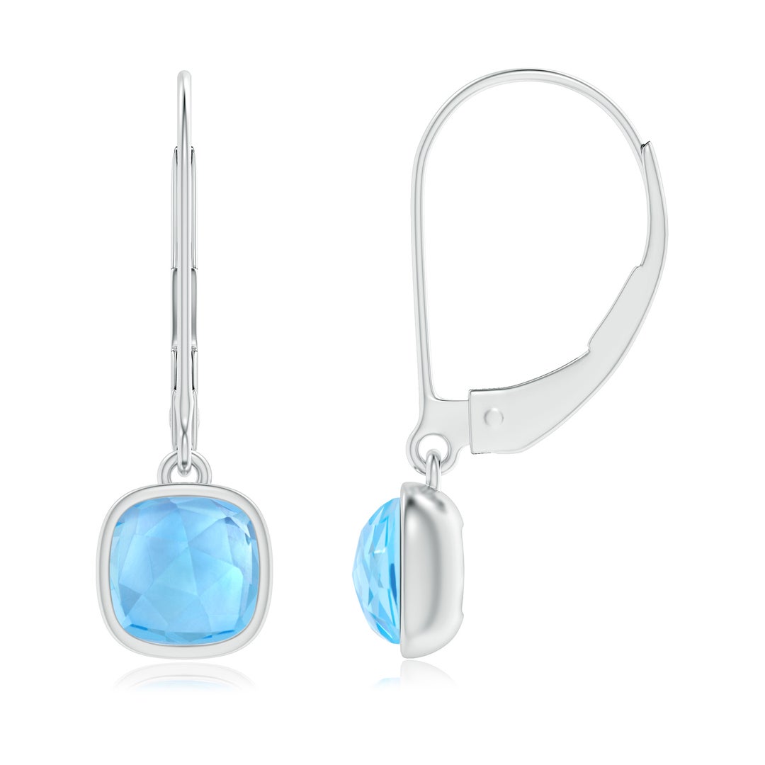 Cushion Swiss Blue Topaz Bezel Drop Earrings with Leverback