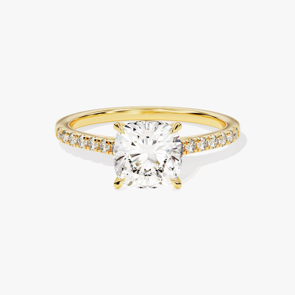 Cushion Cut Moissanite Engagement Ring with Pavé Band