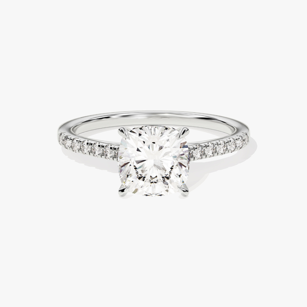 Cushion Cut Moissanite Engagement Ring with Pavé Band