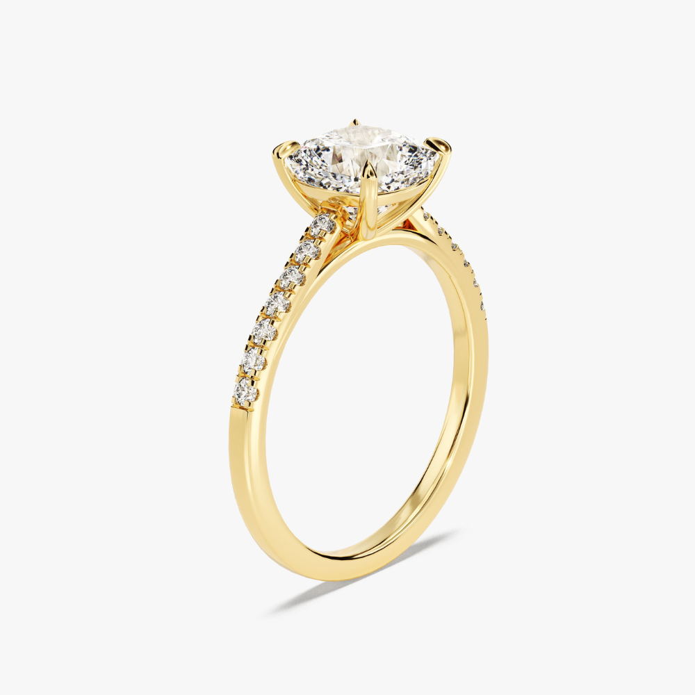Cushion Cut Moissanite Engagement Ring with Pavé Band