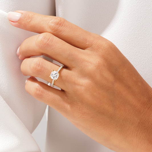 Cushion Cut Moissanite Engagement Ring with Pavé Band