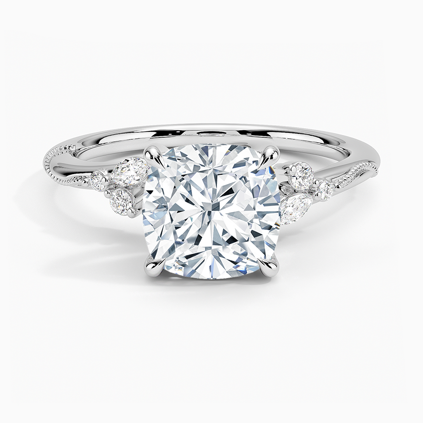 Cushion Cut Floral-Inspired Engagement Ring