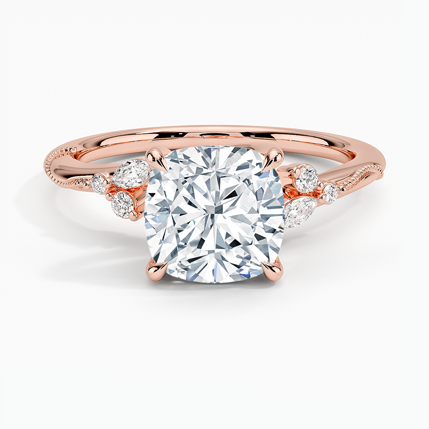 Cushion Cut Floral-Inspired Engagement Ring
