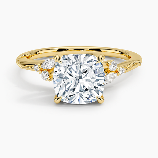 Cushion Cut Floral-Inspired Engagement Ring