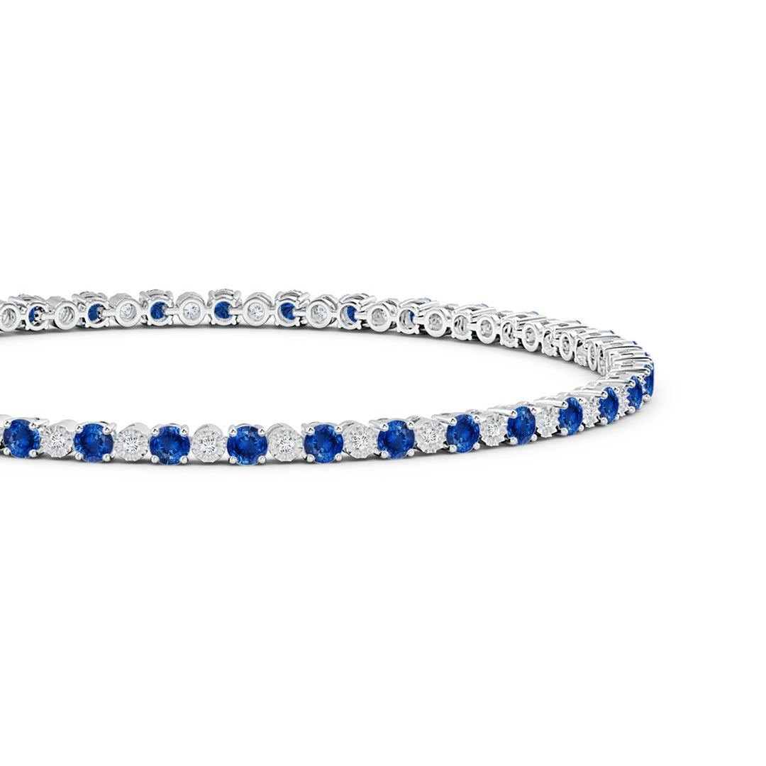 Deep Blue Lab Sapphire with Moissanite Accents Illusion Tennis Bracelet