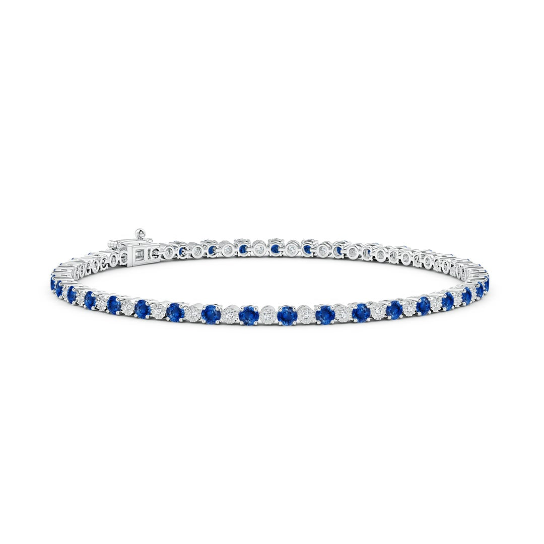 Deep Blue Lab Sapphire with Moissanite Accents Illusion Tennis Bracelet