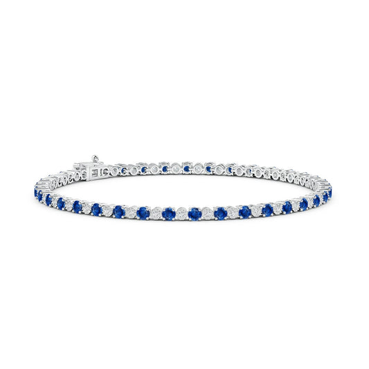 Deep Blue Lab Sapphire with Moissanite Accents Illusion Tennis Bracelet