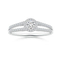 Delicate Split Shank Halo Moissanite Promise Ring