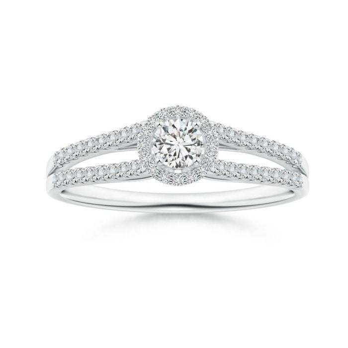 Delicate Split Shank Halo Moissanite Promise Ring