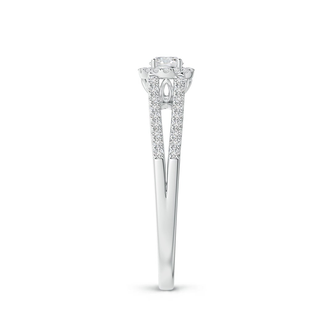 Delicate Split Shank Halo Moissanite Promise Ring