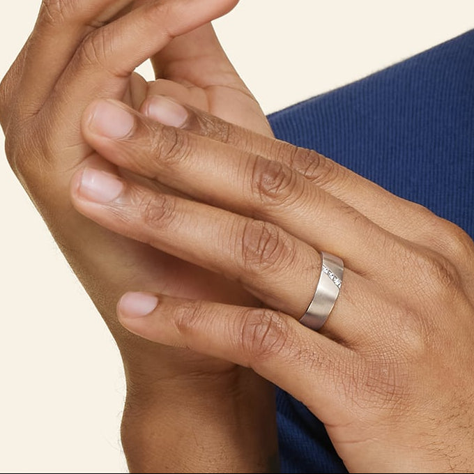 6.5 mm Diagonal Moissanite Men’s Matte Wedding Band