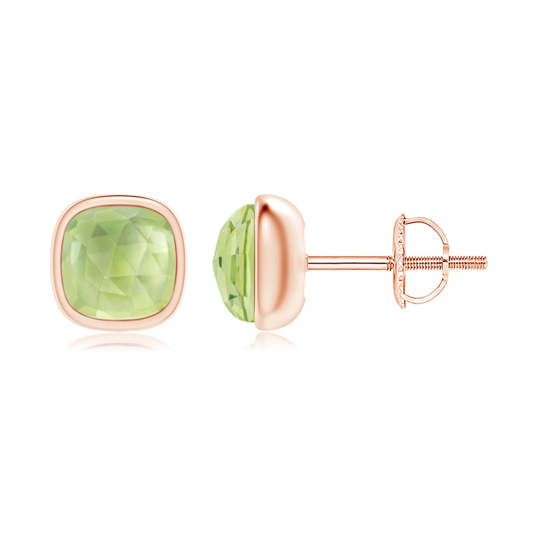 Domed Cushion Peridot Bezel Stud Earrings