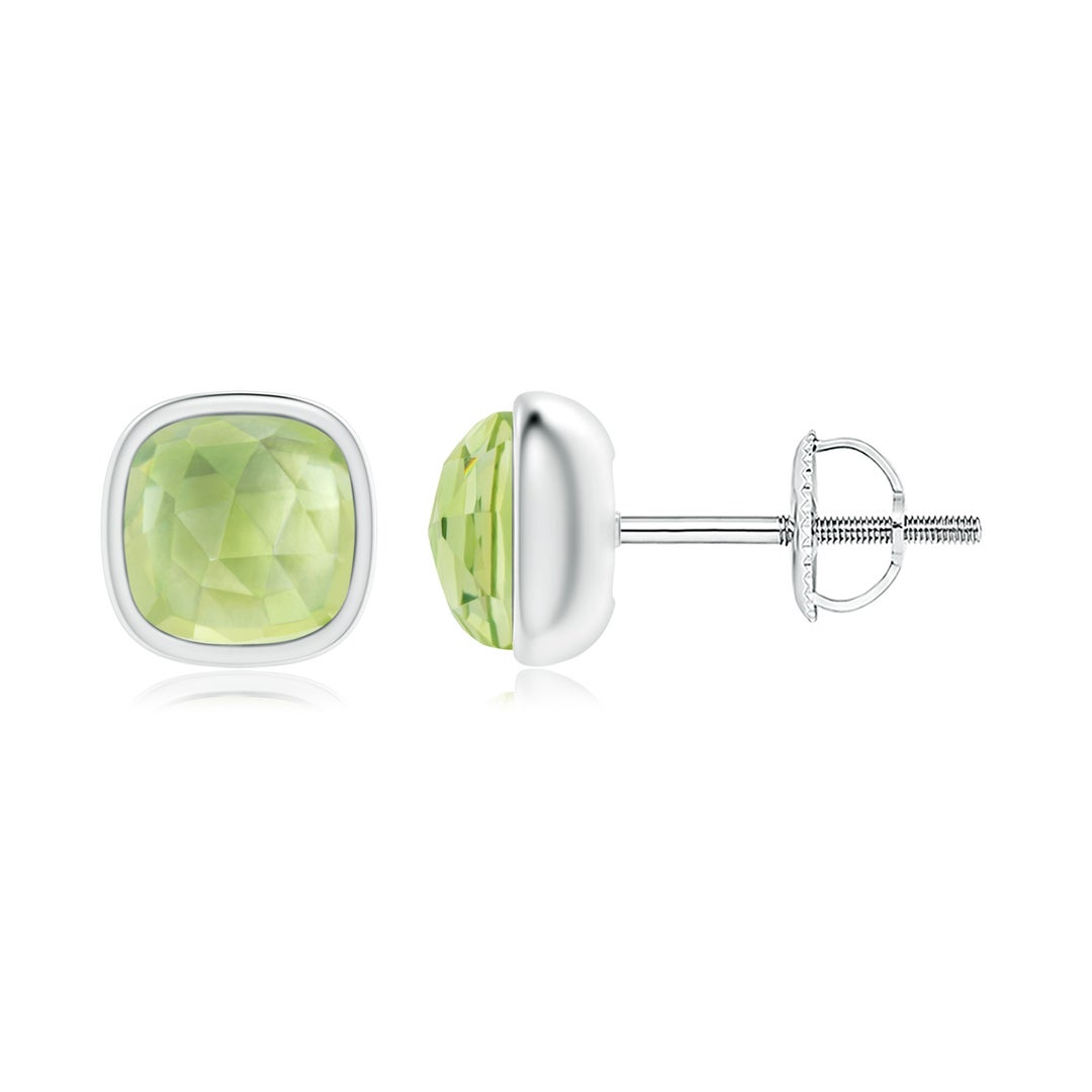 Domed Cushion Peridot Bezel Stud Earrings