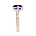 Double Flat Prongs Emerald Lab Blue Sapphire with Pavé Moissanite Engagement Ring