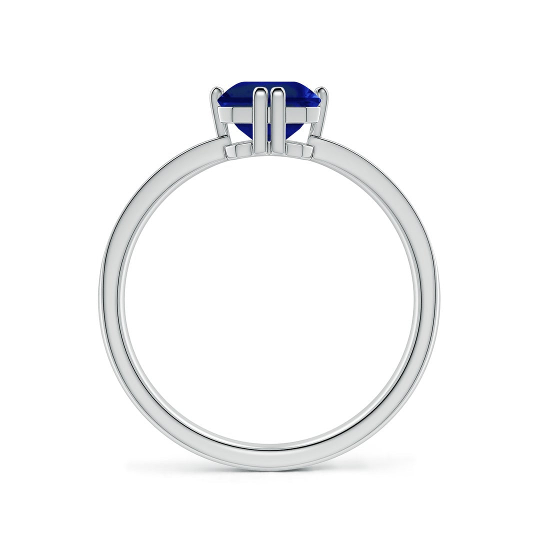 Double Flat Prongs Emerald Lab Blue Sapphire with Pavé Moissanite Engagement Ring