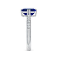 Double Flat Prongs Emerald Lab Blue Sapphire with Pavé Moissanite Engagement Ring