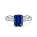 Double Flat Prongs Emerald Lab Blue Sapphire with Pavé Moissanite Engagement Ring