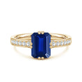 Double Flat Prongs Emerald Lab Blue Sapphire with Pavé Moissanite Engagement Ring