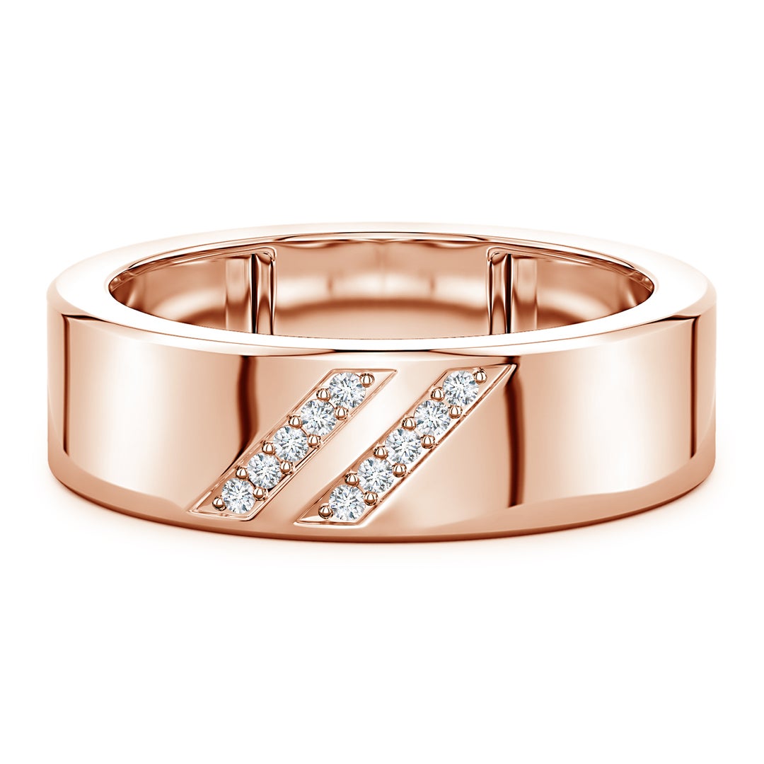 Dual Diagonal Pavé Moissanite Men’s Wedding Band-7 mm