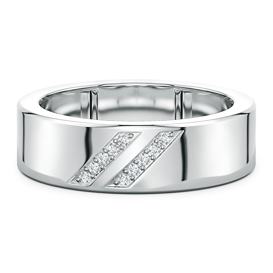 Dual Diagonal Pavé Moissanite Men’s Wedding Band-7 mm