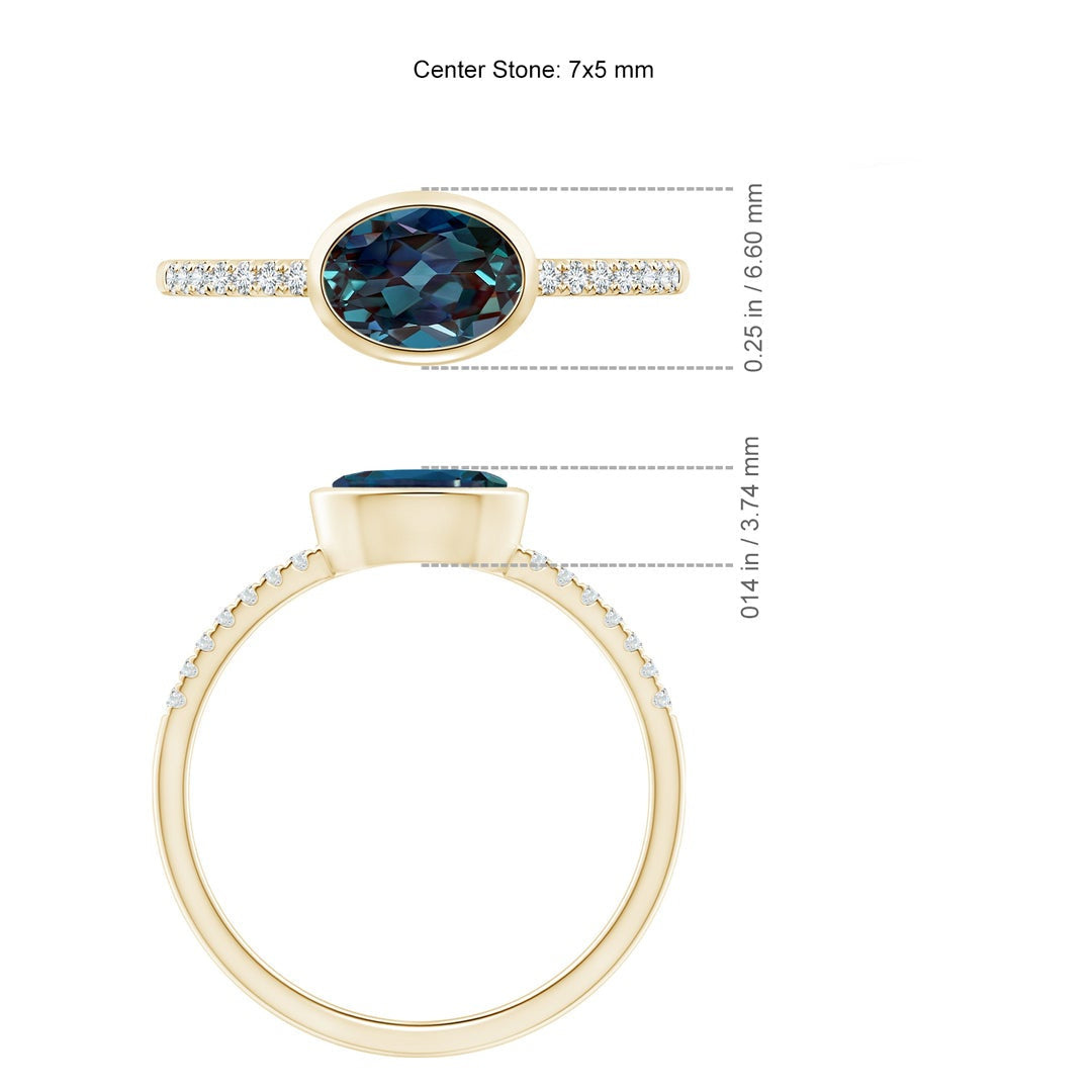 East-West Bezel Oval Lab Alexandrite with Moissanite Accents Engagement Ring