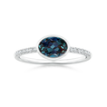 East-West Bezel Oval Lab Alexandrite with Moissanite Accents Engagement Ring