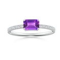 East-West Emerald Cut Amethyst with Pavé Moissanite Band Promise Ring