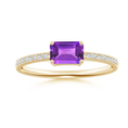 East-West Emerald Cut Amethyst with Pavé Moissanite Band Promise Ring