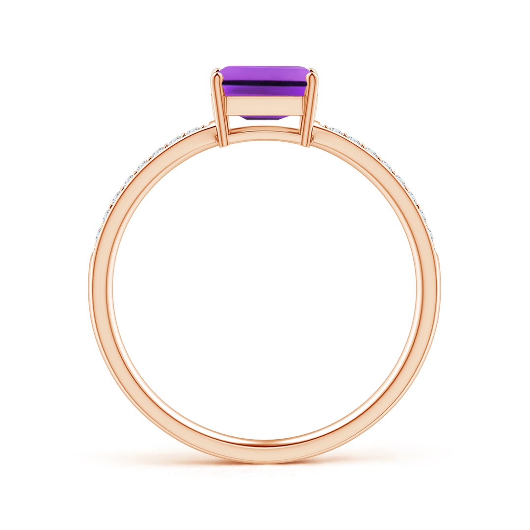 East-West Emerald Cut Amethyst with Pavé Moissanite Band Promise Ring
