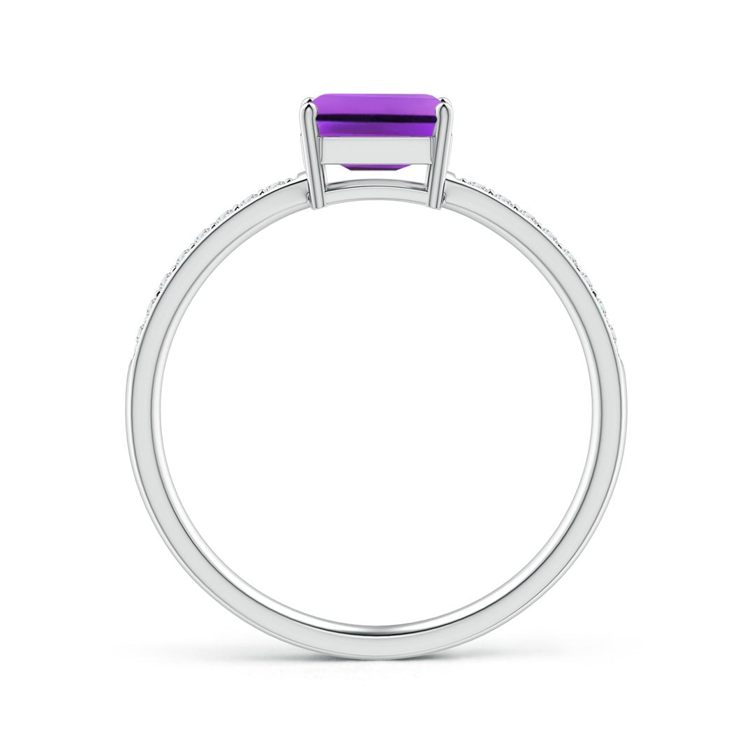 East-West Emerald Cut Amethyst with Pavé Moissanite Band Promise Ring
