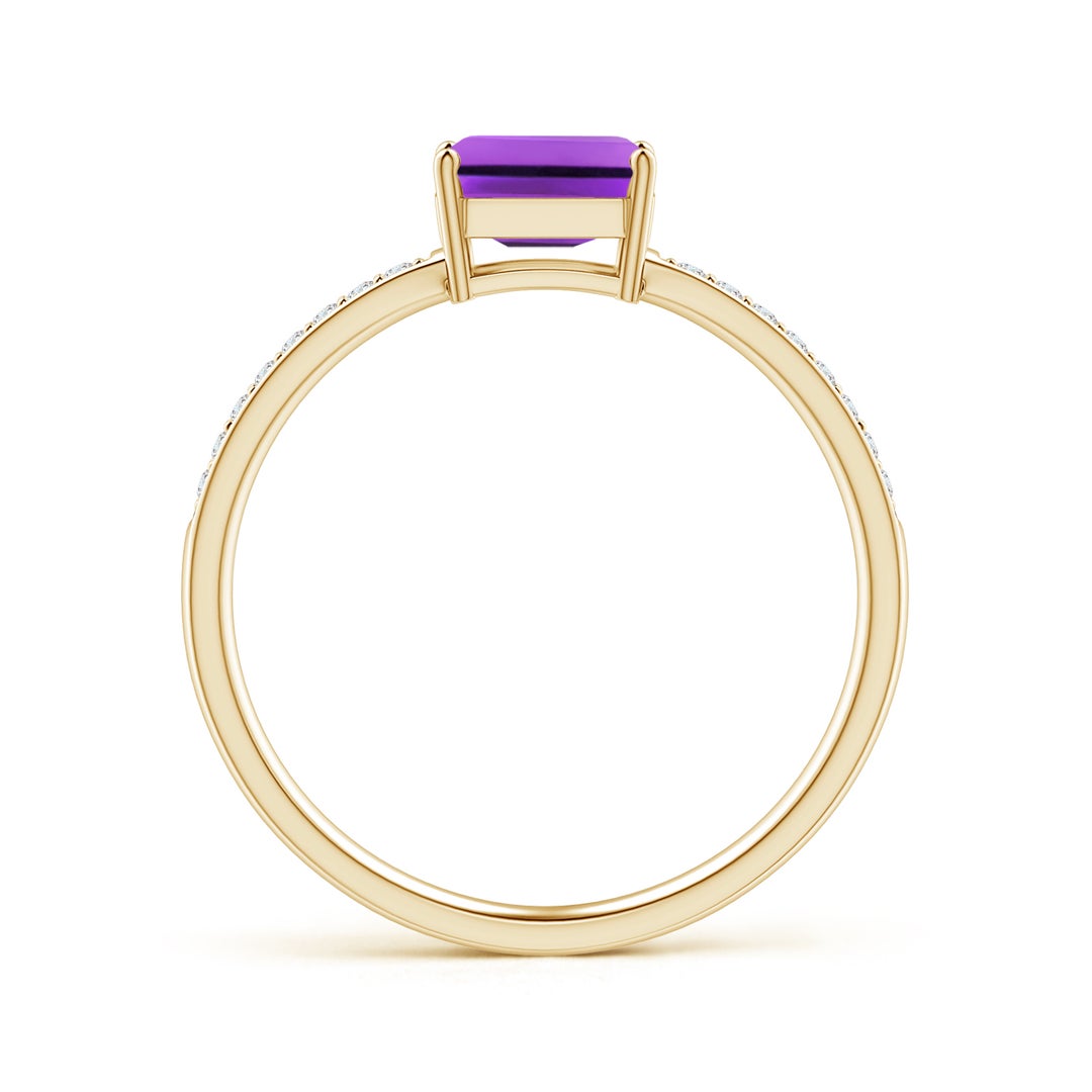 East-West Emerald Cut Amethyst with Pavé Moissanite Band Promise Ring