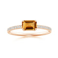 East-West Emerald Cut Citrine with Pavé Moissanite Band Promise Ring